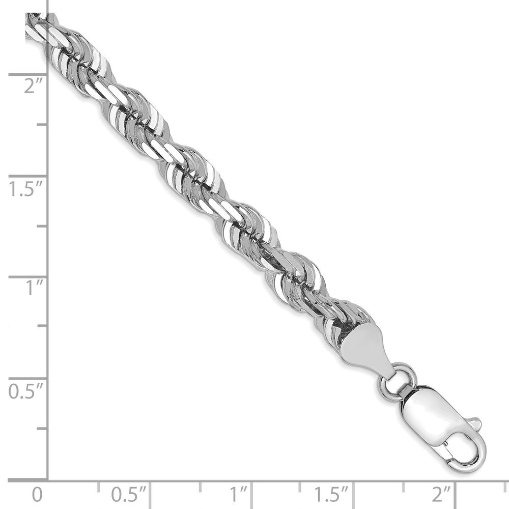 Pulsera de Cuerda en Oro Blanco de 14K, 5.5 mm, Corte Diamante, 8 pulgadas con Cierre de Langosta