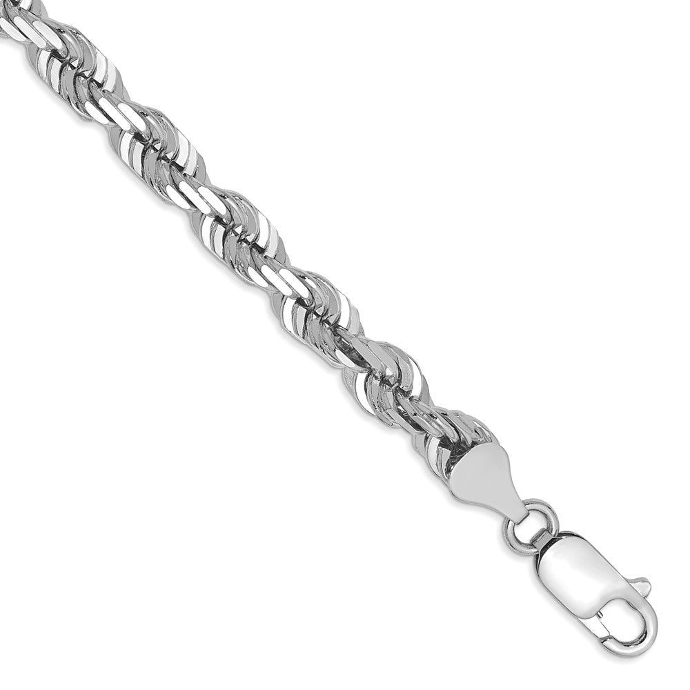 Pulsera de Cuerda en Oro Blanco de 14K, 5.5 mm, Corte Diamante, 8 pulgadas con Cierre de Langosta