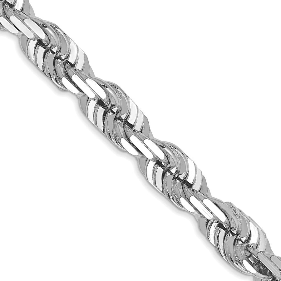 Cadena de Cuerda en Oro Blanco de 14K, 22 pulgadas, 5.5 mm, Corte Diamante, con Cierre de Langosta