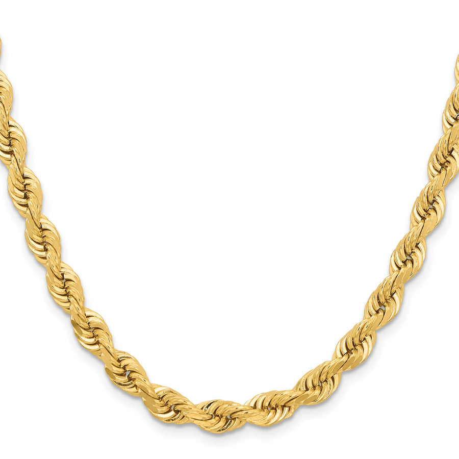 Cadena de Cuerda con Corte Diamantado en Oro Amarillo de 14K, 20 Pulgadas, 6.5 mm