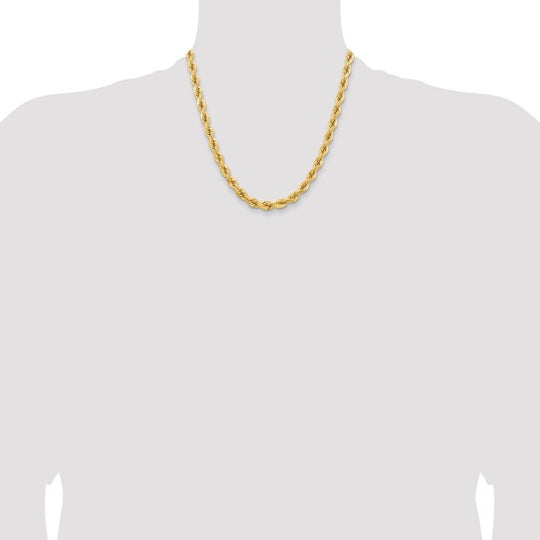 14K Yellow Gold Diamond Cut Rope Chain, 20 Inches, 6.5 mm