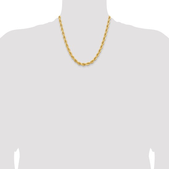 Cadena de Cuerda con Corte Diamantado en Oro Amarillo de 14K, 20 Pulgadas, 6.5 mm