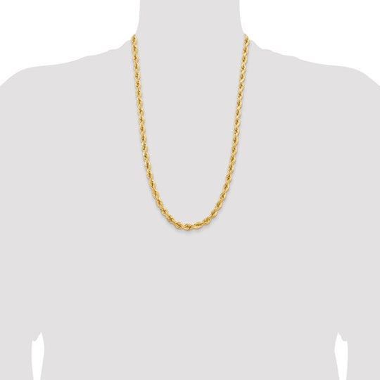 14K Yellow Gold Chain – 26 inches, 6.5 mm, Diamond-Cut Rope with Deluxe Lobster Clasp