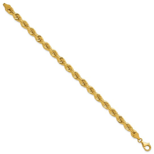 Pulsera de Cuerda de 14K Oro Amarillo de 9 Pulgadas y 6.5mm con Cierre de Langosta Decorativo