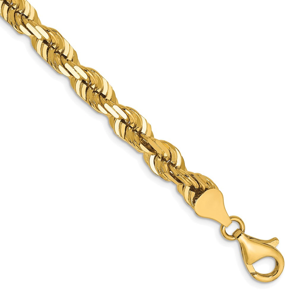 Pulsera de Oro Amarillo 14K de 8 Pulgadas y 6.5mm de Grosor Tipo Cuerda con Corte Diamantado y Cierre de Langosta Elegante