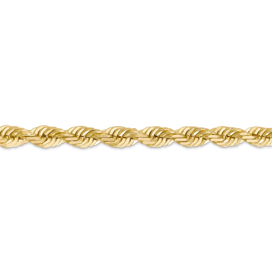  Cadena de Cuerda Corte Diamante en Oro Amarillo de 14K – 7 mm, 24 Pulgadas, con Broche Langosta de Lujo
