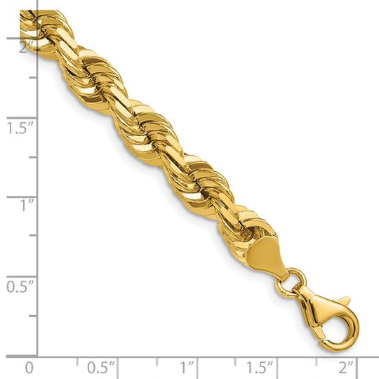  Cadena de Cuerda Corte Diamante en Oro Amarillo de 14K – 7 mm, 24 pulgadas, con Broche Langosta de Lujo
