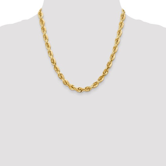 14k Yellow Gold 7mm 20 Inch Rope Chain with Elegant Lobster Clasp