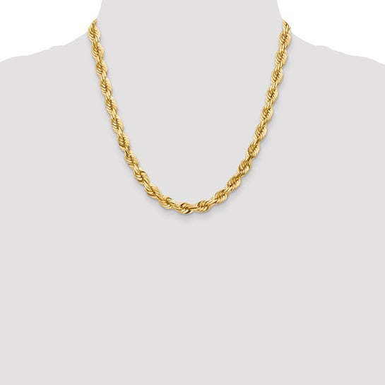 Cadena de Cuerda de 14k Oro Amarillo de 7mm y 20 Pulgadas con Cierre de Langosta Elegante