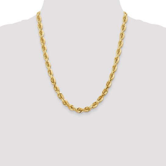 Cadena de Cuerda Diamond-Cut de Oro Amarillo de 14K – 22 Pulgadas, 7 mm con Cierre Langosta Elegante