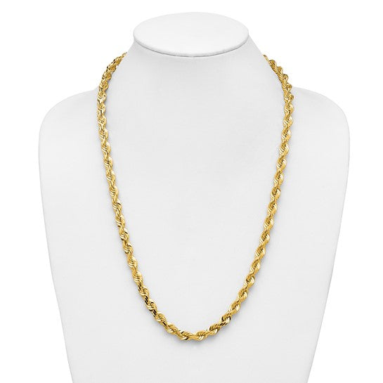 Cadena de Cuerda de 14K de 26 Pulgadas y 7mm con Cierre de Langosta Decorativo