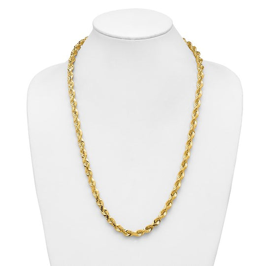 Cadena de Cuerda de 14K de 26 Pulgadas y 7mm con Cierre de Langosta Decorativo