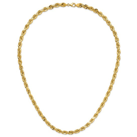 Cadena de Cuerda de 14K de 26 Pulgadas y 7mm con Cierre de Langosta Decorativo
