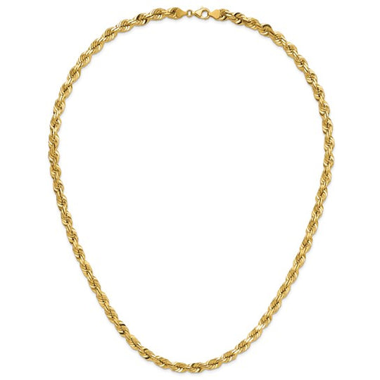 Cadena de Cuerda de 14K de 26 Pulgadas y 7mm con Cierre de Langosta Decorativo
