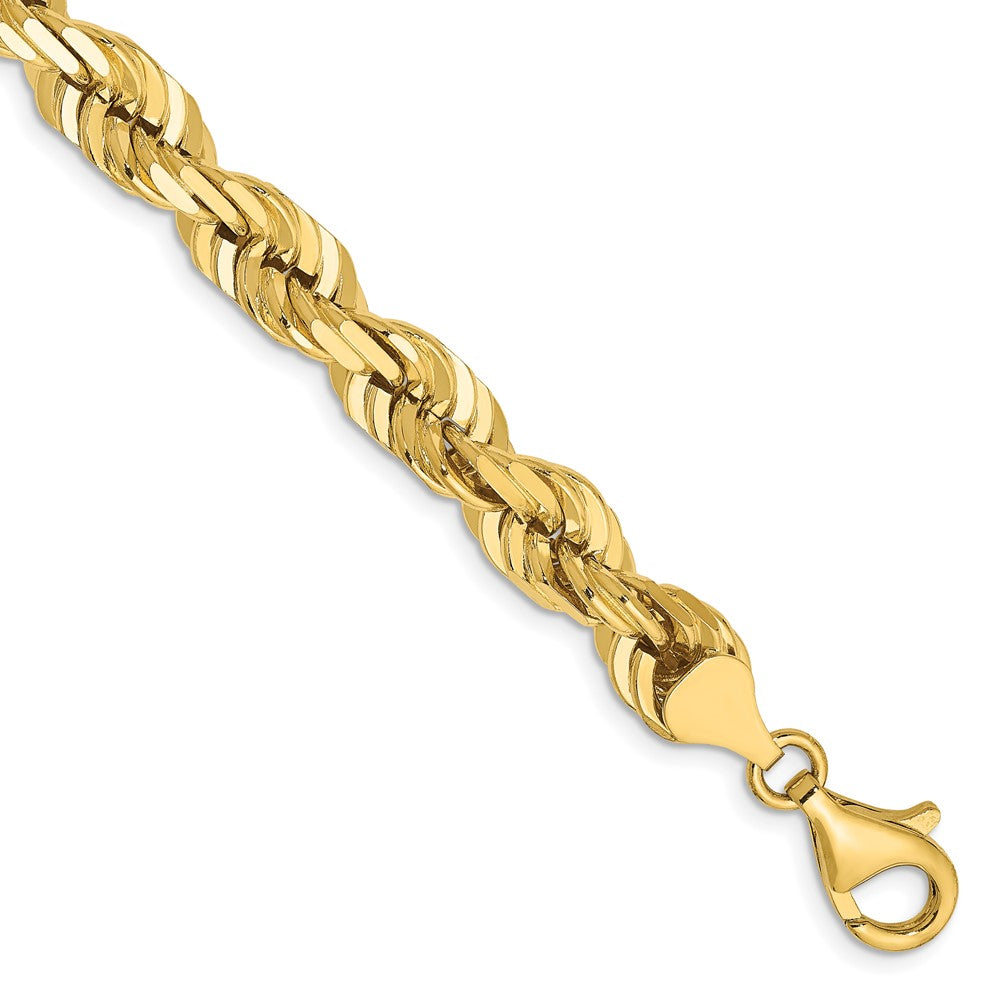 Pulsera de Oro Amarillo de 14K — 9 pulgadas, 7 mm, Estilo Cuerda con Corte Diamante y Cierre de Langosta de Lujo