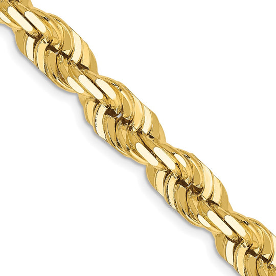  Cadena de Cuerda Corte Diamante en Oro Amarillo de 14K – 7 mm, 24 pulgadas, con Broche Langosta de Lujo