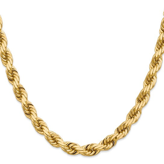 14K Yellow Gold 20 Inch 8mm Rope Chain with Elegant Lobster Clasp