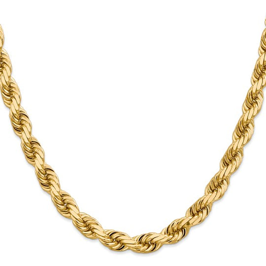 Cadena de Cuerda de 14K Oro Amarillo de 20 Pulgadas y 8mm con Cierre de Langosta Elegante