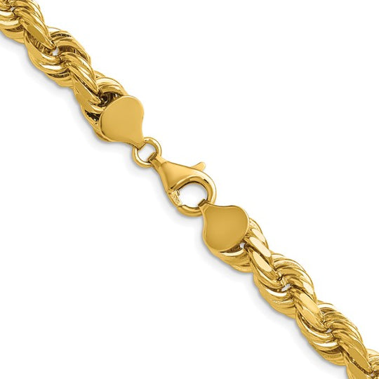 Cadena de Cuerda de 14K Oro Amarillo de 20 Pulgadas y 8mm con Cierre de Langosta Elegante