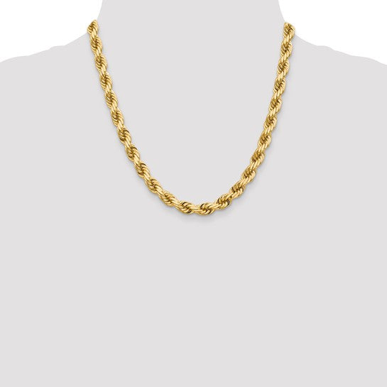 Cadena de Cuerda de 14K Oro Amarillo de 20 Pulgadas y 8mm con Cierre de Langosta Elegante