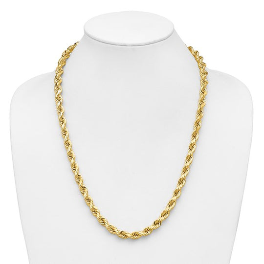 14K Yellow Gold Chain, 24 inches, 8 mm, Rope with Elegant Lobster Clasp