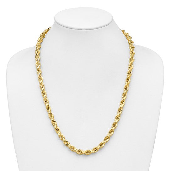 Cadena de Oro Amarillo de 14K, 24 pulgadas, 8 mm, Cuerda con Cierre de Langosta Elegante