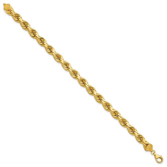 Cadena de Cuerda en Oro Amarillo de 14K – 9 Pulgadas, 8 mm con Cierre Langosta Elegante