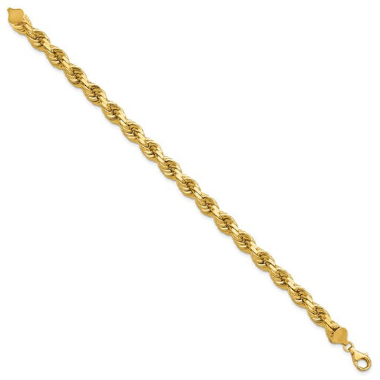 Cadena de Cuerda en Oro Amarillo de 14K – 9 Pulgadas, 8 mm con Cierre Langosta Elegante