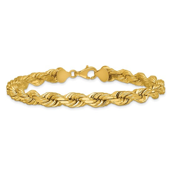 Cadena de Cuerda en Oro Amarillo de 14K – 9 Pulgadas, 8 mm con Cierre Langosta Elegante