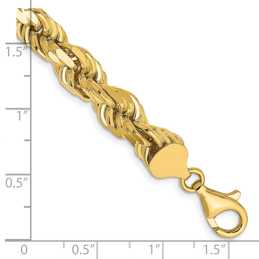 Cadena de Cuerda en Oro Amarillo de 14K – 9 Pulgadas, 8 mm con Cierre Langosta Elegante