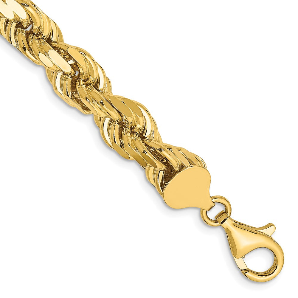 Cadena de Cuerda en Oro Amarillo de 14K – 9 Pulgadas, 8 mm con Cierre Langosta Elegante