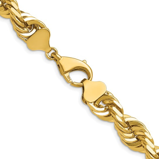 Cadena de Oro 14K de 24 Pulgadas y 10mm de Grosor Tipo Cuerda con Corte Diamantado y Cierre de Langosta Fancy