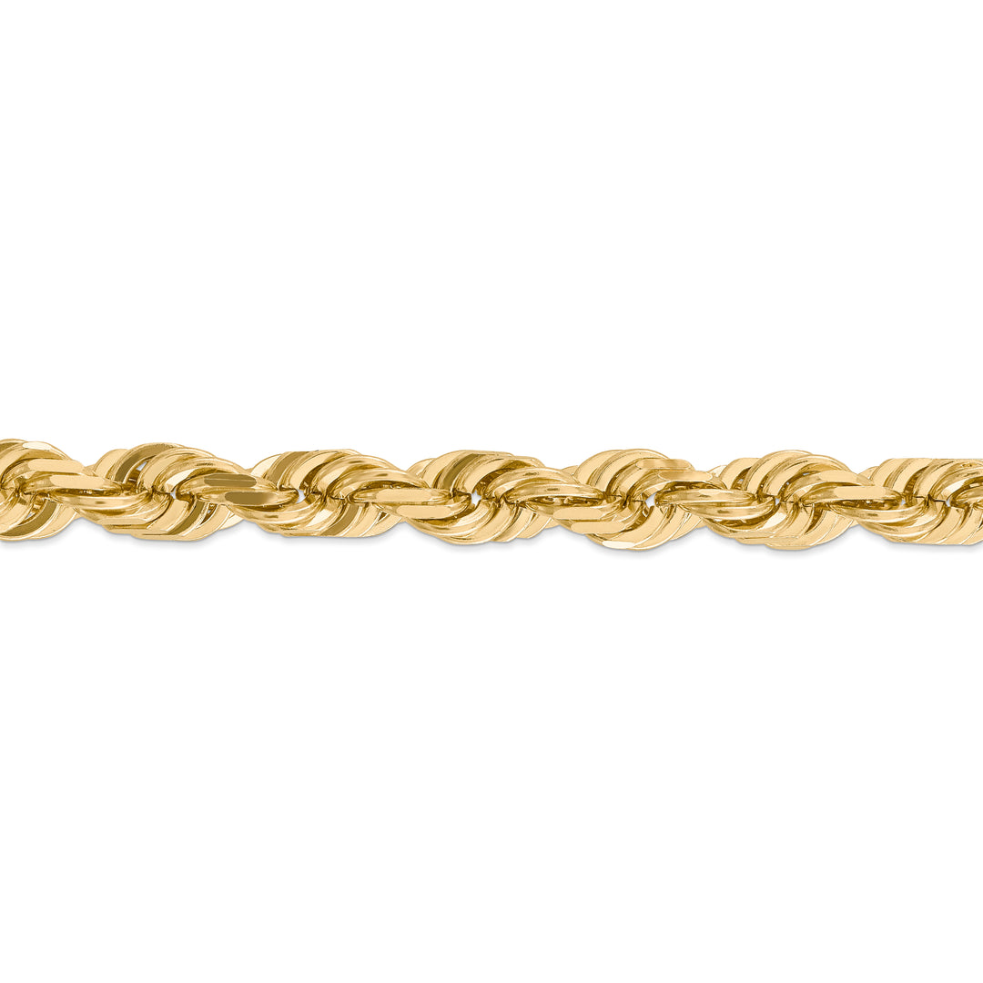 Cadena de Oro 14K de 24 Pulgadas y 10mm de Grosor Tipo Cuerda con Corte Diamantado y Cierre de Langosta Fancy