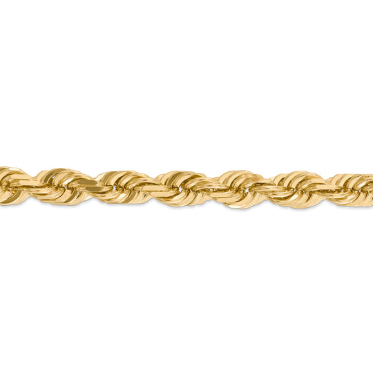 Cadena de Oro 14K de 24 Pulgadas y 10mm de Grosor Tipo Cuerda con Corte Diamantado y Cierre de Langosta Fancy