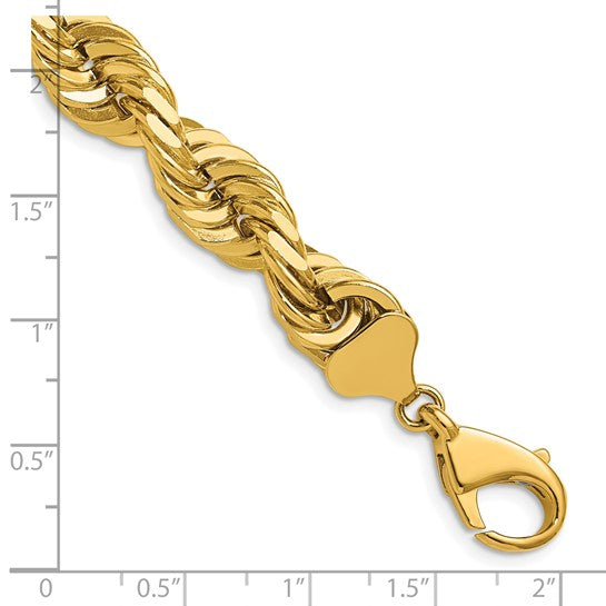 Cadena de Oro 14K de 24 Pulgadas y 10mm de Grosor Tipo Cuerda con Corte Diamantado y Cierre de Langosta Fancy