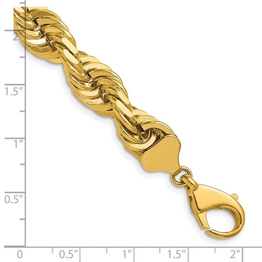 Cadena de Oro 14K de 24 Pulgadas y 10mm de Grosor Tipo Cuerda con Corte Diamantado y Cierre de Langosta Fancy