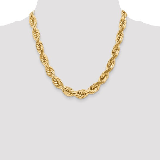 14K 20 Inch 10mm Rope Chain with Decorative Lobster Clasp