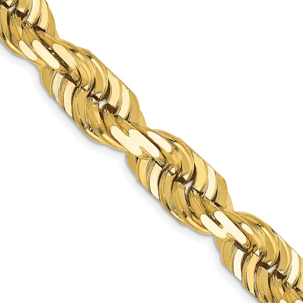 Cadena de Oro 14K de 24 Pulgadas y 10mm de Grosor Tipo Cuerda con Corte Diamantado y Cierre de Langosta Fancy