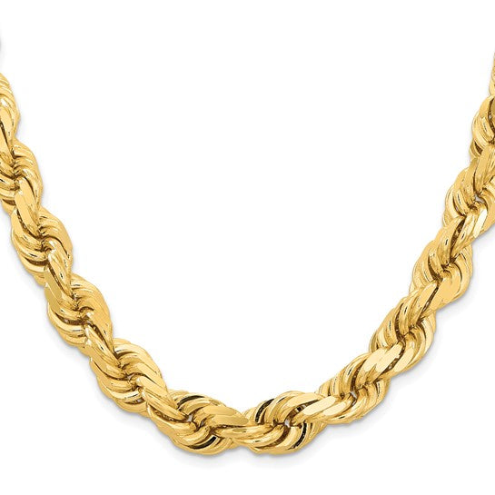 Cadena de Cuerda de Oro Amarillo 14K de 20 Pulgadas y 12 mm con Cierre de Langosta Fancy