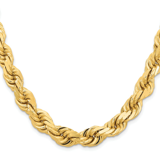 Cadena de Cuerda de Oro Amarillo 14K de 20 Pulgadas y 12 mm con Cierre de Langosta Fancy