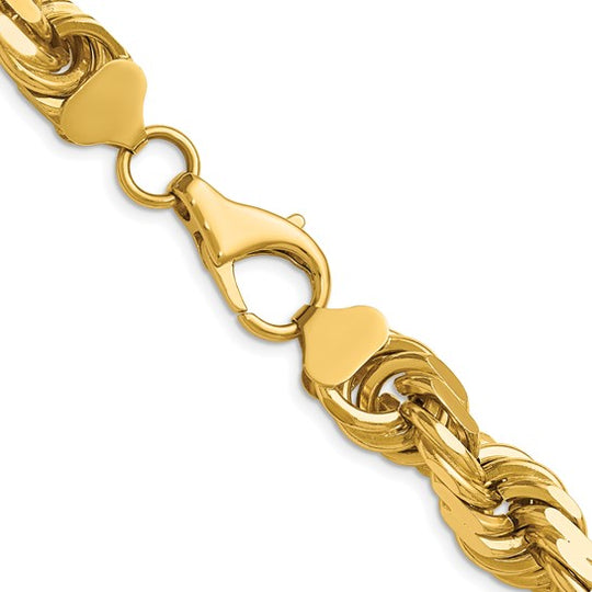 Cadena de Cuerda de Oro Amarillo 14k 28 Pulgadas 12mm con Corte Diamante y Cierre Tipo Langosta de Lujo