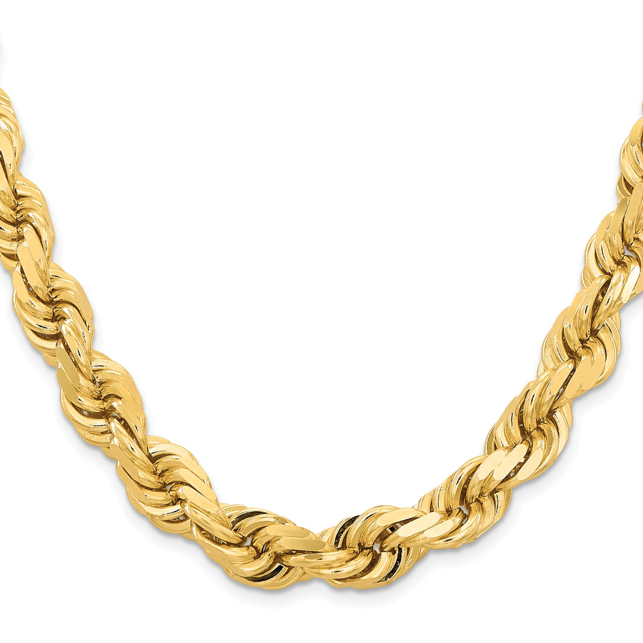 Cadena de Cuerda de Oro Amarillo 14k 28 Pulgadas 12mm con Corte Diamante y Cierre Tipo Langosta de Lujo