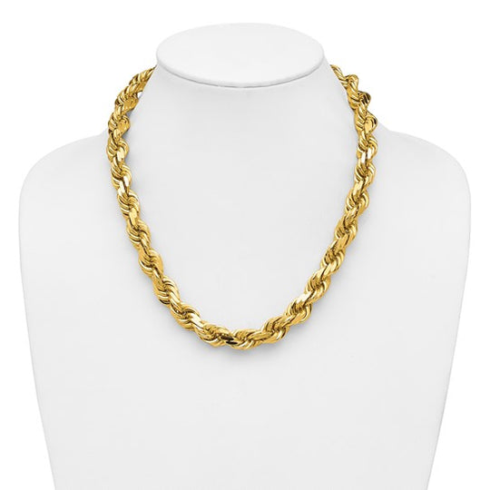 Cadena de Cuerda de Oro Amarillo 14K de 20 Pulgadas y 12 mm con Cierre de Langosta Fancy
