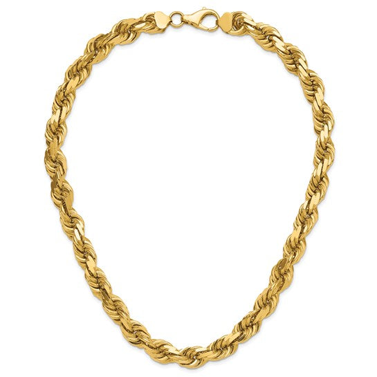 Cadena de Cuerda de Oro Amarillo 14K de 20 Pulgadas y 12 mm con Cierre de Langosta Fancy