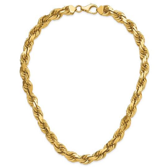 Cadena de Cuerda de Oro Amarillo 14K de 20 Pulgadas y 12 mm con Cierre de Langosta Fancy