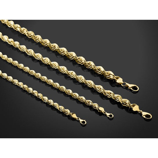 Cadena de Cuerda de Oro Amarillo 14K de 20 Pulgadas y 12 mm con Cierre de Langosta Fancy