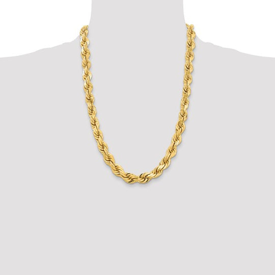 22 Inch 14K Gold Chain, 12mm Thick, Diamond Cut Rope Chain with Fancy Lobster Clasp
