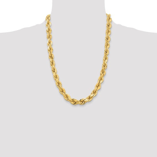 Cadena de Oro 14K de 22 Pulgadas y 12mm de Grosor Tipo Cuerda con Corte Diamantado y Cierre de Langosta Fancy