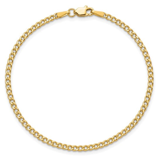 Tobillera 10K 2.5mm Semi-Solid Curb Link Chain con Cierre Lobster