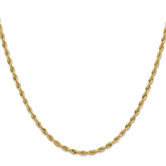 Cadena Semi-Sólida de Oro Amarillo 10K 3mm (Cuerda, Cierre de Langosta)